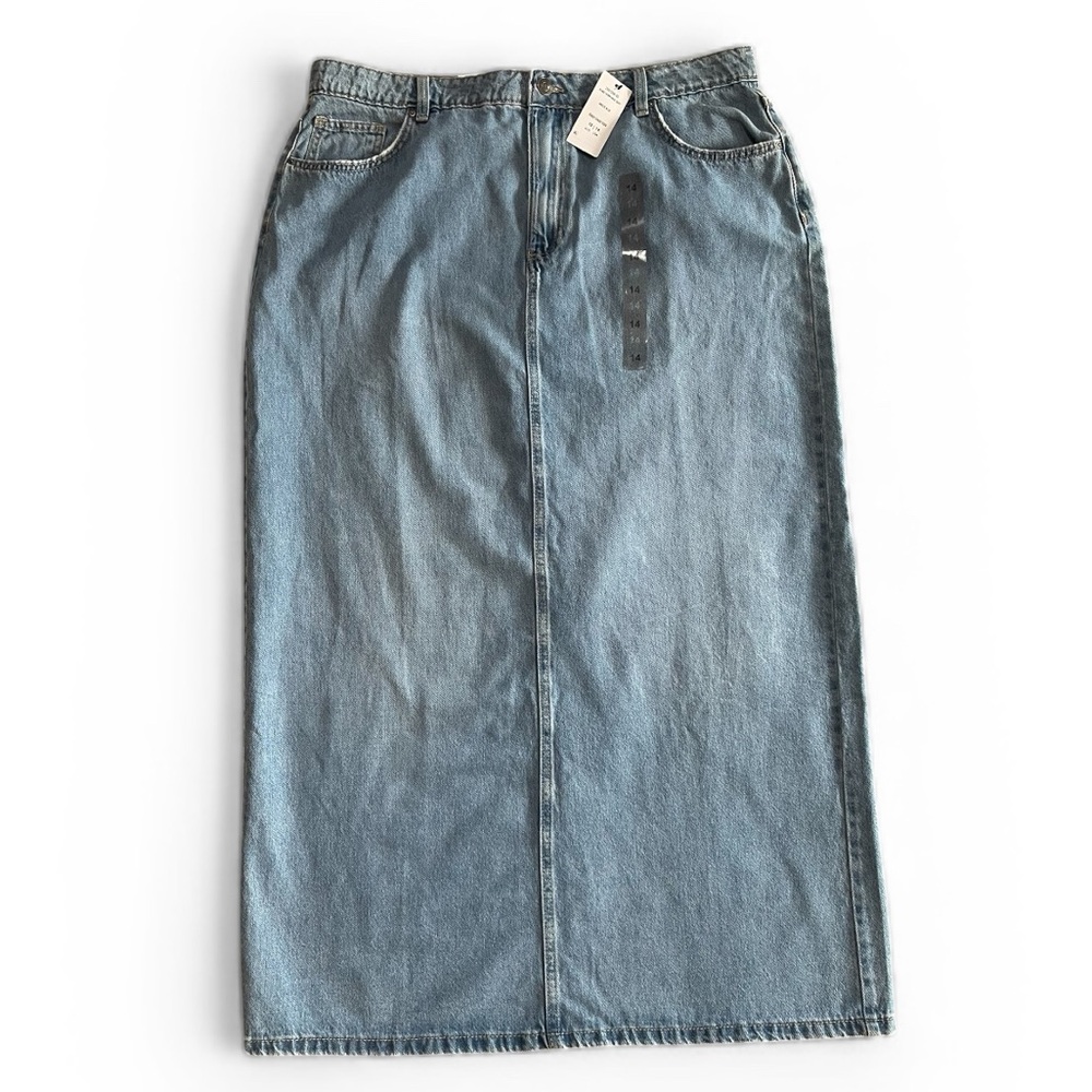 Cotton:On Blake Blue Denim Maxi Jean Skirt Sz 14 Recycled Cotton Slit Back NWT